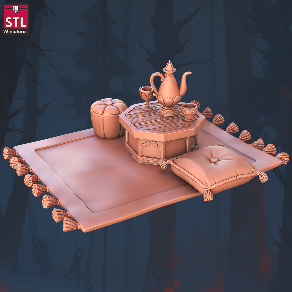 3D Printed STL Miniatures Flying Carpet Vendor Set 28 - 32mm War Gaming D&D (Online Only)