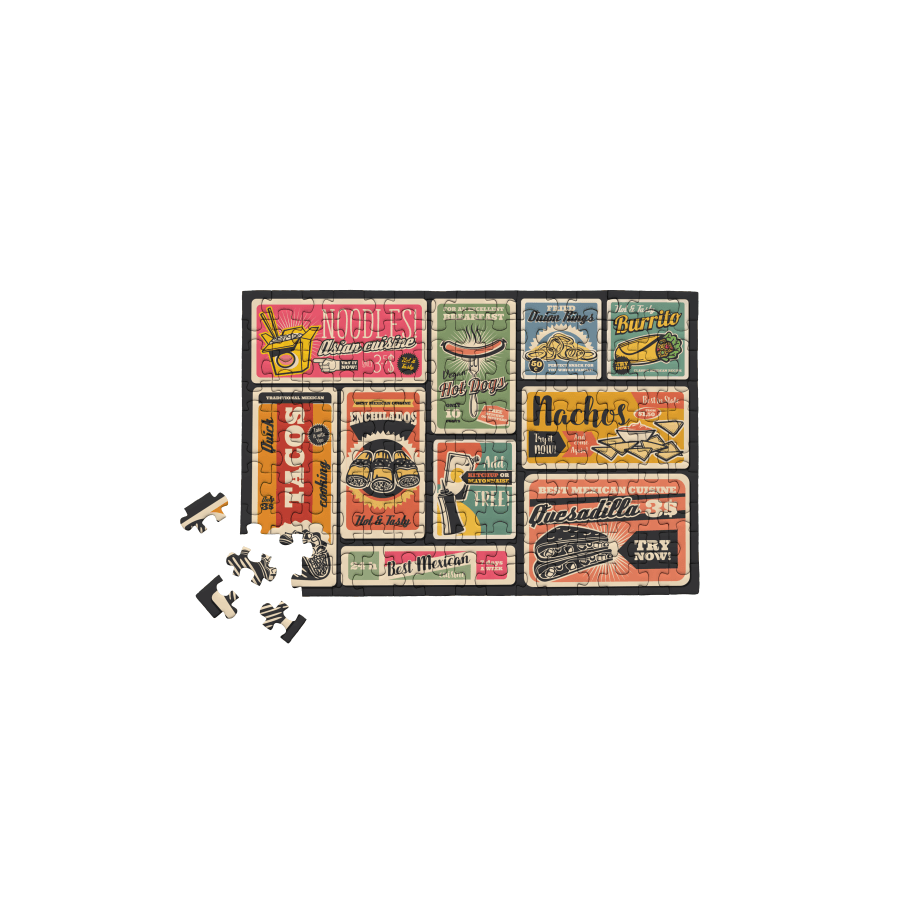 Food Retro Design for Foodies 150 Piece Mini Jigsaw Puzzle Micro Puzzles