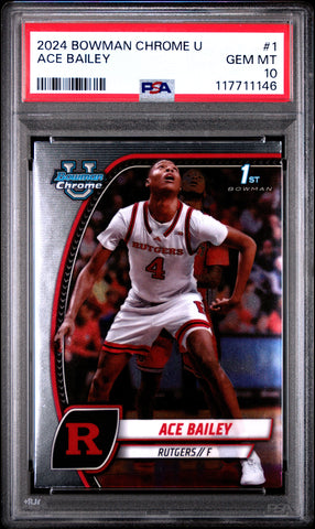 Graded 2024 Topps Bowman U Chrome Ace Bailey #1 Rookie RC Basketball Card PSA 10 Gem Mint (ONLINE ORDER ONLY)