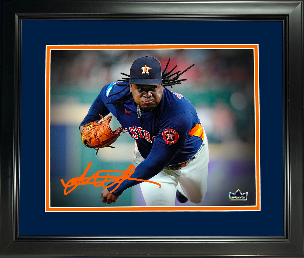 Framed Framber Valdez 2023 No-Hitter Houston Astros Facsimile Laser Engraved Signature Auto 11"x14" Baseball Photo HOFSM Holo (ONLINE ORDER ONLY)