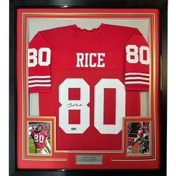 Framed Facsimile Autographed Jerry Rice 35x39 San Francisco Red Reprint Laser Auto Football Jersey (ONLINE ORDER ONLY)