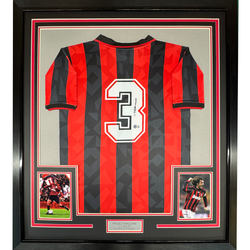 Framed Autographed/Signed Paolo Maldini 35x39 AC Milan Black/Red Soccer Futbol Jersey Beckett BAS COA