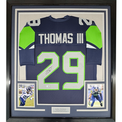Framed Autographed/Signed Earl Thomas III 35x39 Seattle Blue Football Jersey Beckett BAS COA