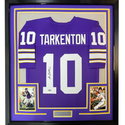 Framed Facsimile Autographed Fran Tarkenton 35x39 Minnesota Purple Reprint Laser Auto Football Jersey Size Men's XL (ONLINE ORDER ONLY)