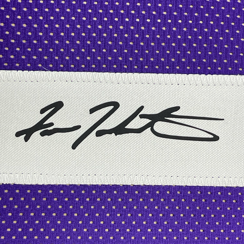 Framed Facsimile Autographed Fran Tarkenton 35x39 Minnesota Purple Reprint Laser Auto Football Jersey Size Men's XL (ONLINE ORDER ONLY)