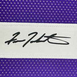 Framed Facsimile Autographed Fran Tarkenton 35x39 Minnesota Purple Reprint Laser Auto Football Jersey Size Men's XL (ONLINE ORDER ONLY)