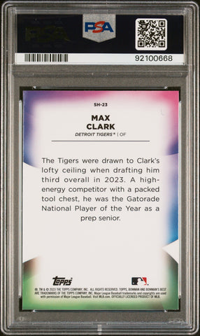 Graded 2023 Topps Bowmans Best Max Clark #SH23 Shellacked Rookie RC Baseball Card PSA 10 Gem Mint (ONLINE ORDER ONLY)