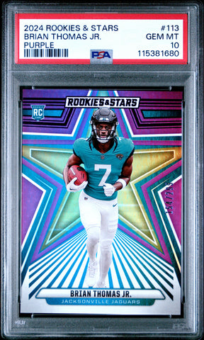 Graded 2024 Panini Rookies & Stars Brian Thomas Jr #113 Purple /299 Rookie RC Football Card PSA 10 Gem Mint (ONLINE ORDER ONLY)