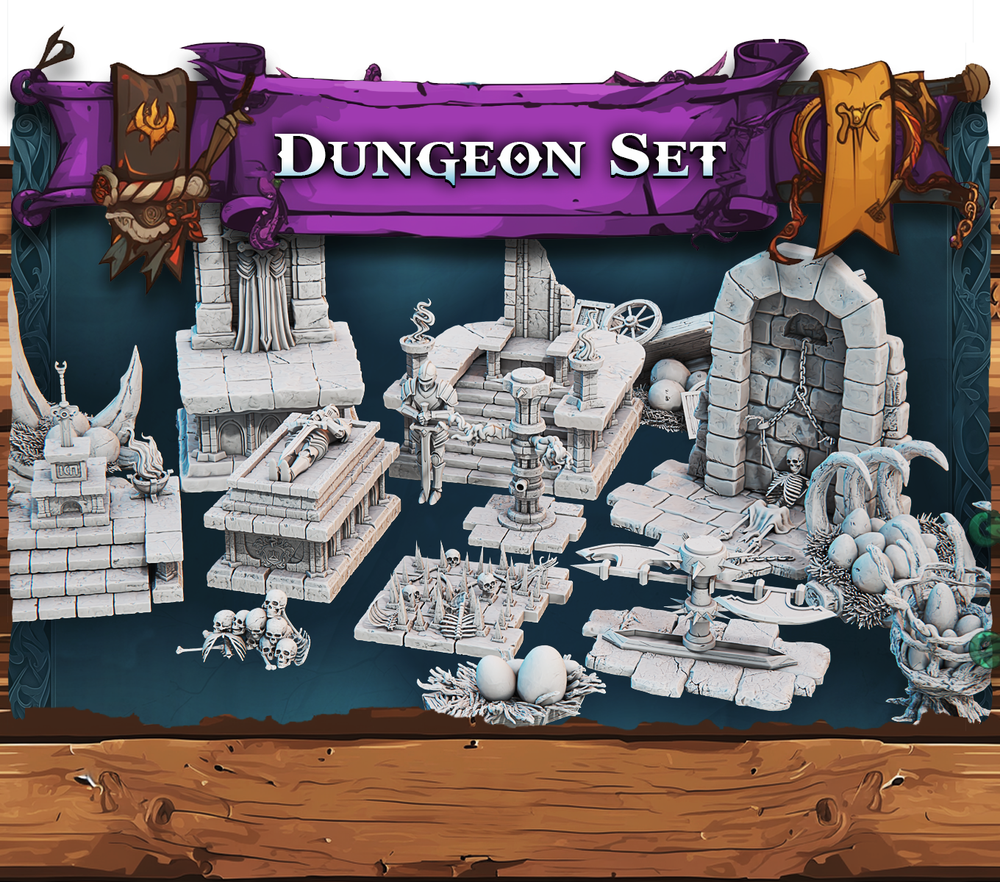 3D Printed STL Miniatures Fantasy Props 2 Dungeons Set 28 - 32mm War Gaming D&D (Online Only)