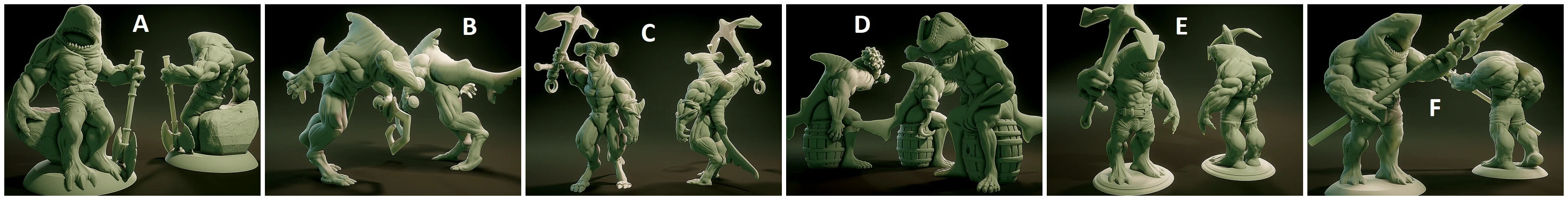 3D Printed Nafarrate Wereshark Lovecraftian Bestiary 28 32 mm D&D (Online Only)