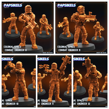 3D Printed Papsikels Colonial Space Combat Engineers Set January 2025 - Scifi 28mm 32mm (Online Only)