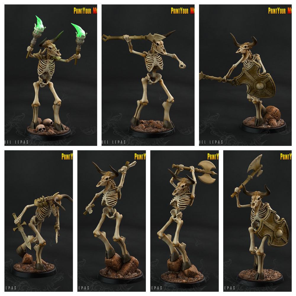 3D Printed Print your Monster The Ancient Bones Pack - Bone Minotaurs 28mm 32mm D&D (Online Only)