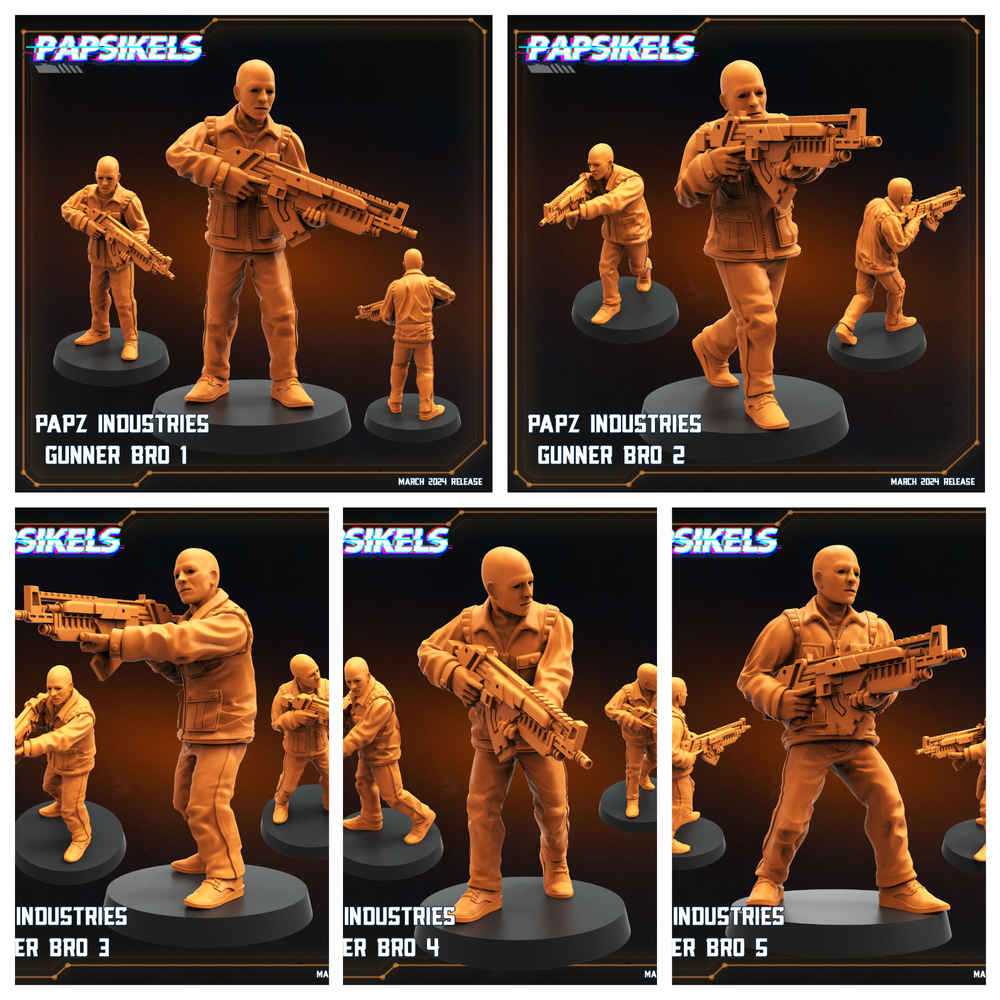 3D Printed Papsikels Papz Industries Gunner Bros Set 1 MARCH 2025 SCIFI 28mm 32mm (Online Only)