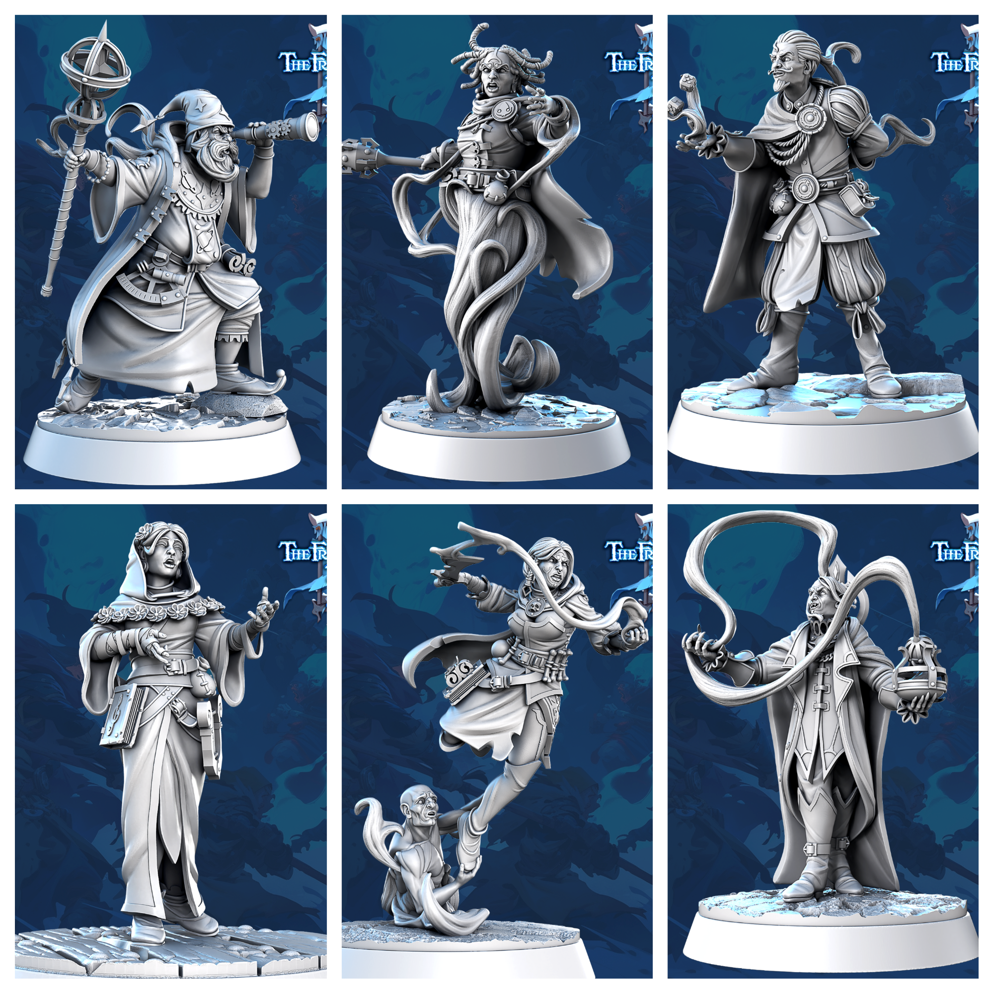 3D Printed STL Miniatures Mages Set Core Characters The Frost City 3 28 - 32mm War Gaming D&D (Online Only)