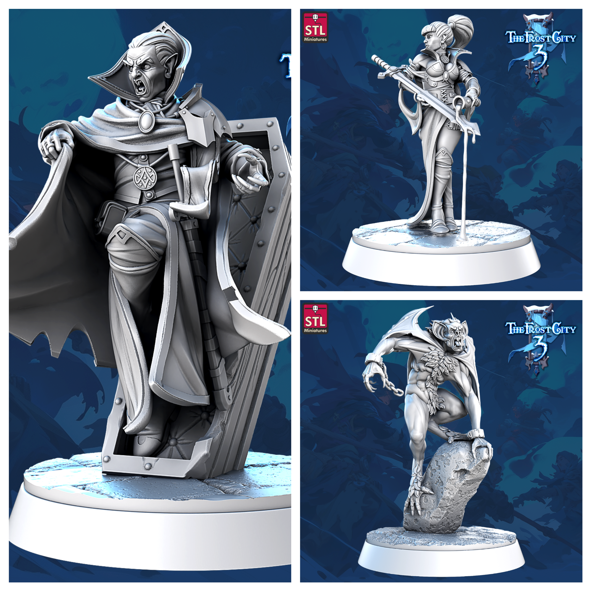 3D Printed STL Miniatures Vampire Core Characters The Frost City 3 28 - 32mm War Gaming D&D (Online Only)