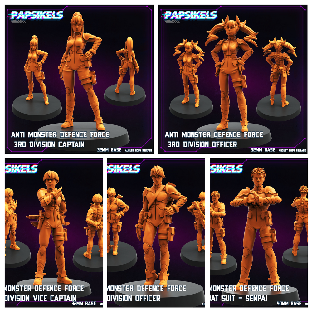 3D Printed Papsikels August 2024 Cyberpunk Anti Monster Defence Force Set 28mm 32mm (Online Only)