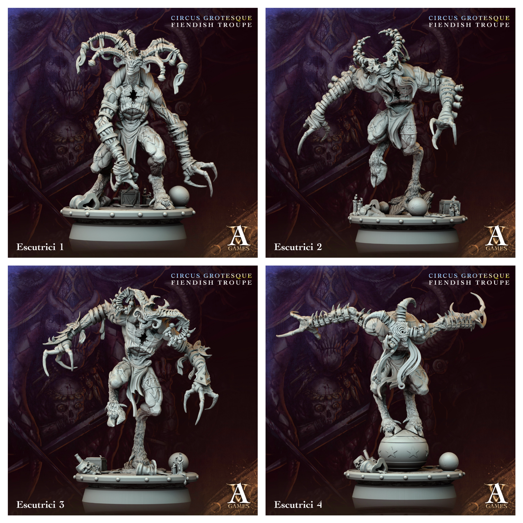 3D Printed Archvillain Games Escutrici Circus Grotesque Fiendish Troupe 28 32mm D&D (Online Only)