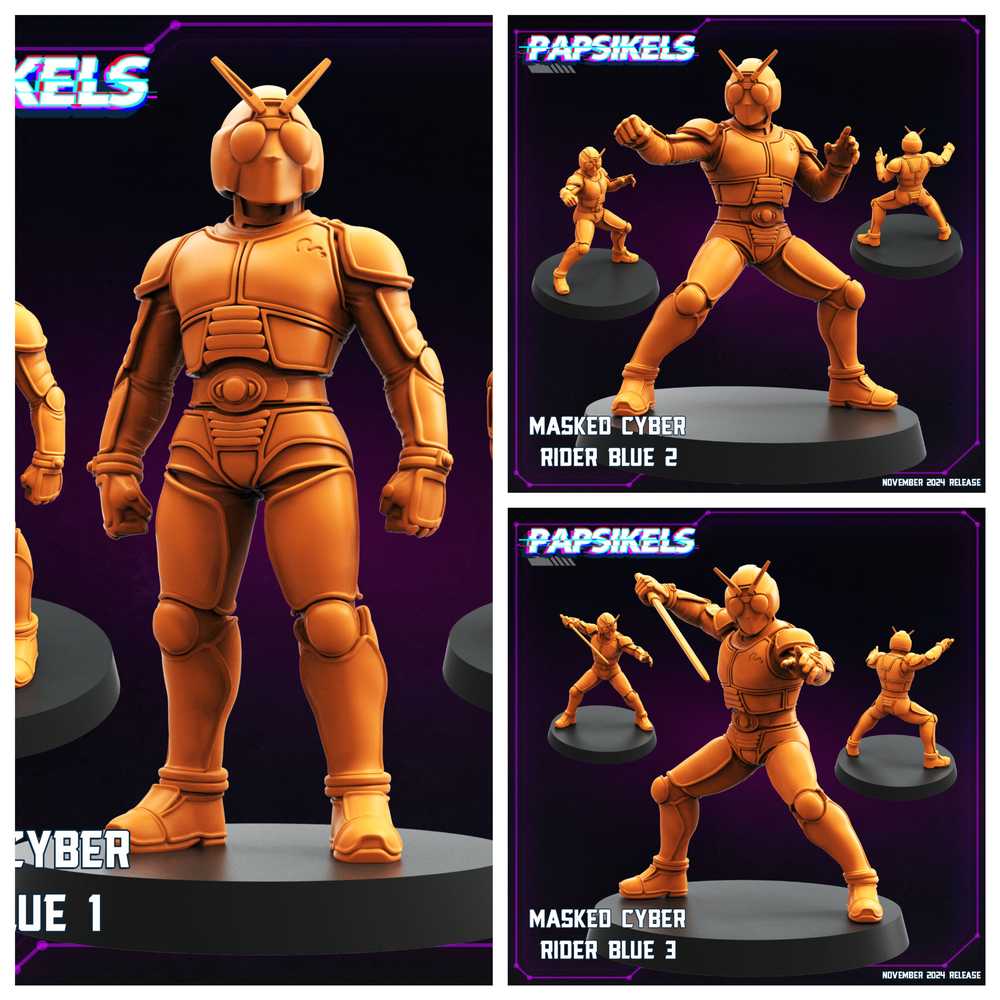 3D Printed Papsikels Masked Cyber Rider Blue Nov 2024 Cyberpunk 28mm 32mm (Online Only)