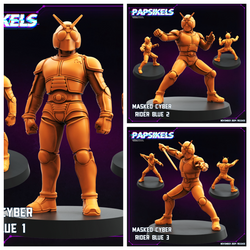 3D Printed Papsikels Masked Cyber Rider Blue Nov 2024 Cyberpunk 28mm 32mm (Online Only)