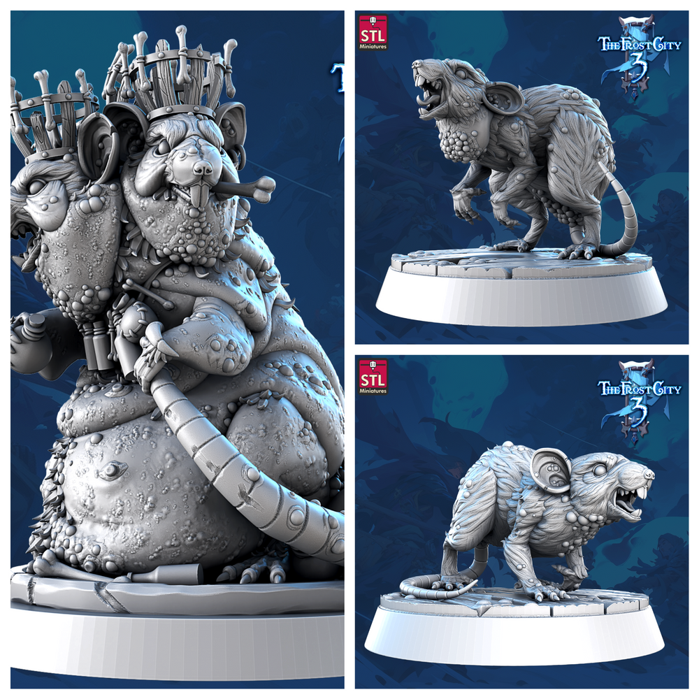 3D Printed STL Miniatures Envenomed Rat Set Core Characters The Frost City 3 28 - 32mm War Gaming D&D (Online Only)