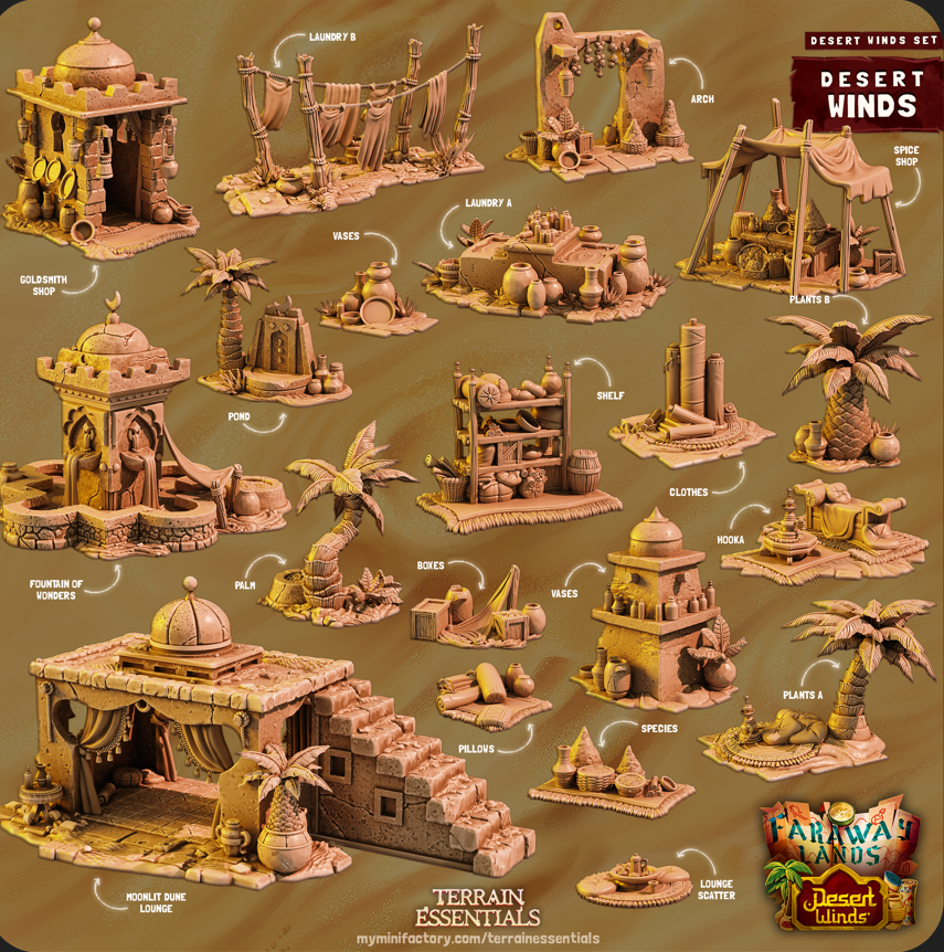 3D Printed Cast n Play Sunny Mirage Scatter Desert Winds Terrain Set 28mm 32mm D&D (Online Only)