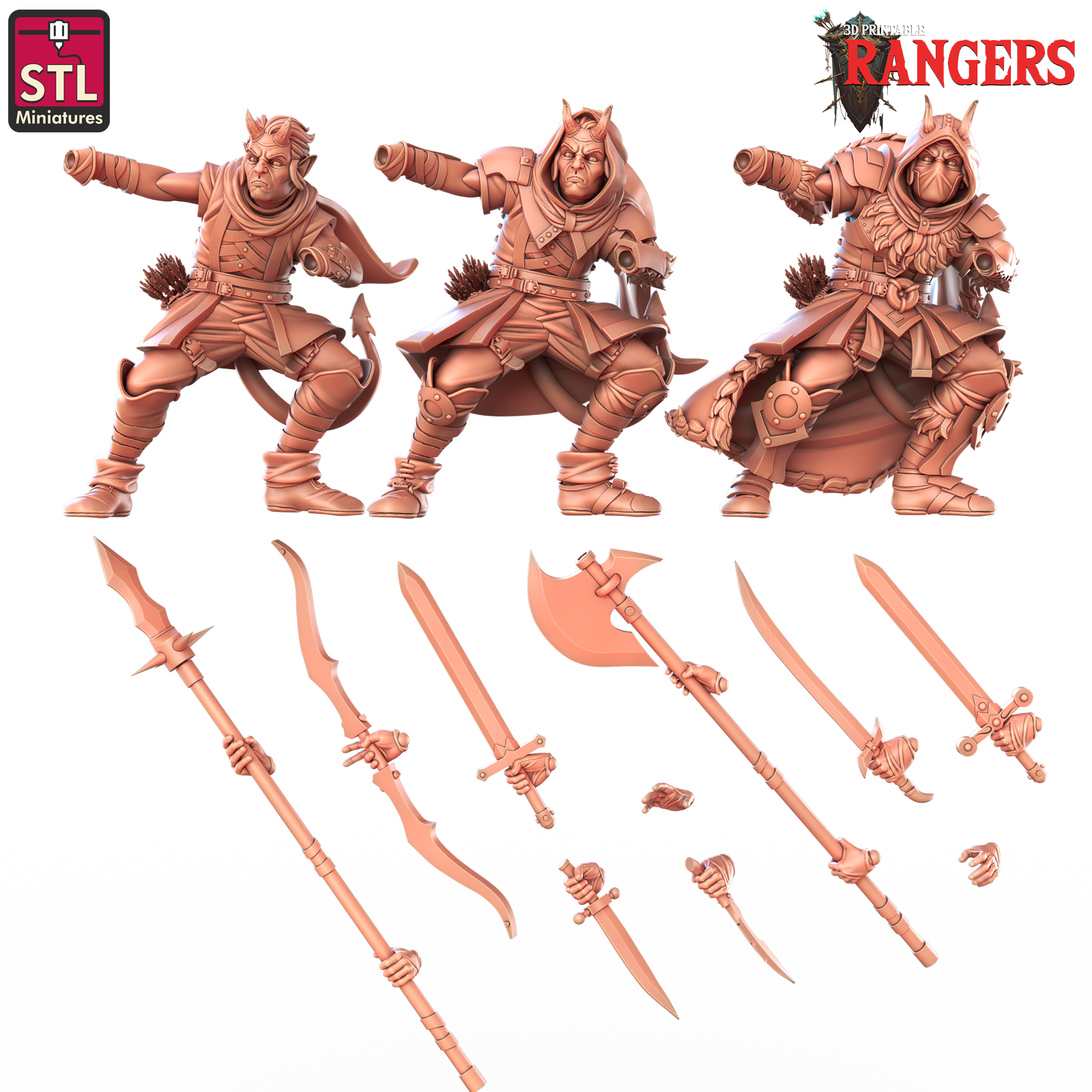 3D Printed STL Miniatures Tiefling Male Ranger Rangers 28 - 32mm War Gaming D&D (Online Only)