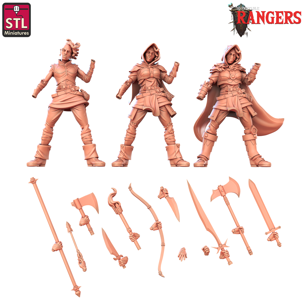 3D Printed STL Miniatures Human Female Ranger B Rangers 28 - 32mm War Gaming D&D (Online Only)
