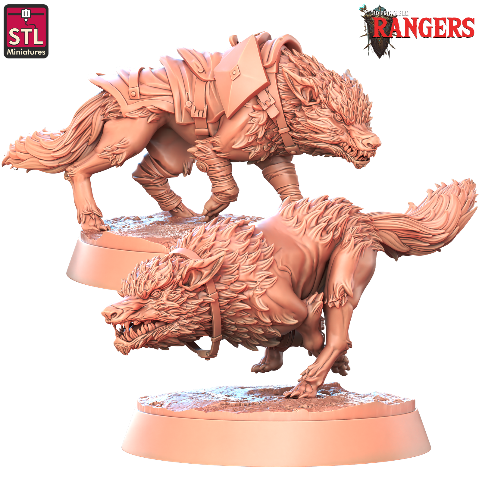 3D Printed STL Miniatures Wolves Rangers 28 - 32mm War Gaming D&D (Online Only)