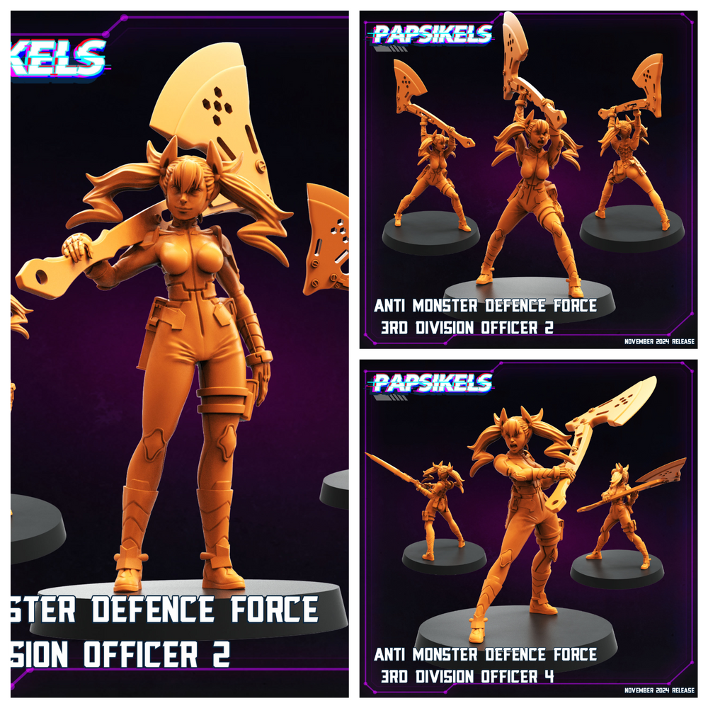 3D Printed Papsikels Anti Monster Defence Force 3rd Division Officer Nov 2024 Cyberpunk 28mm 32mm (Online Only)