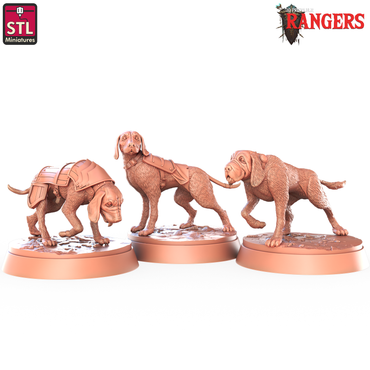3D Printed STL Miniatures Ranger Hounds Rangers  28 - 32mm War Gaming D&D (Online Only)