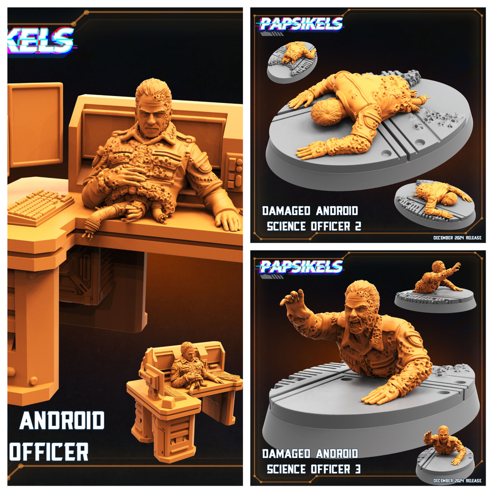 3D Printed Papsikels Damaged Android Science Officer Dec. 2024 SciFi 28mm 32mm (Online Only)
