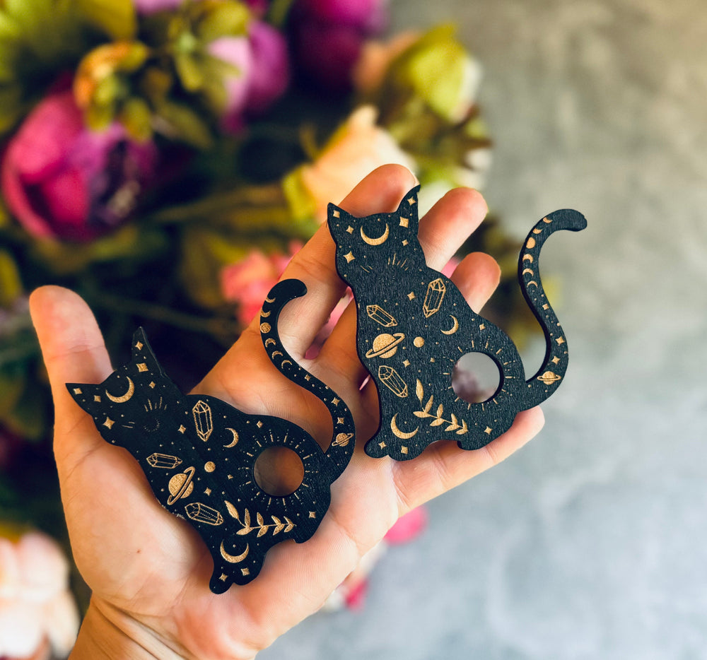 Black Cat Mini Crystal Sphere Stand, Witchy Crystal Holder, Mystical Cat Decor, Crystal Display Stand (ONLINE ORDER ONLY)