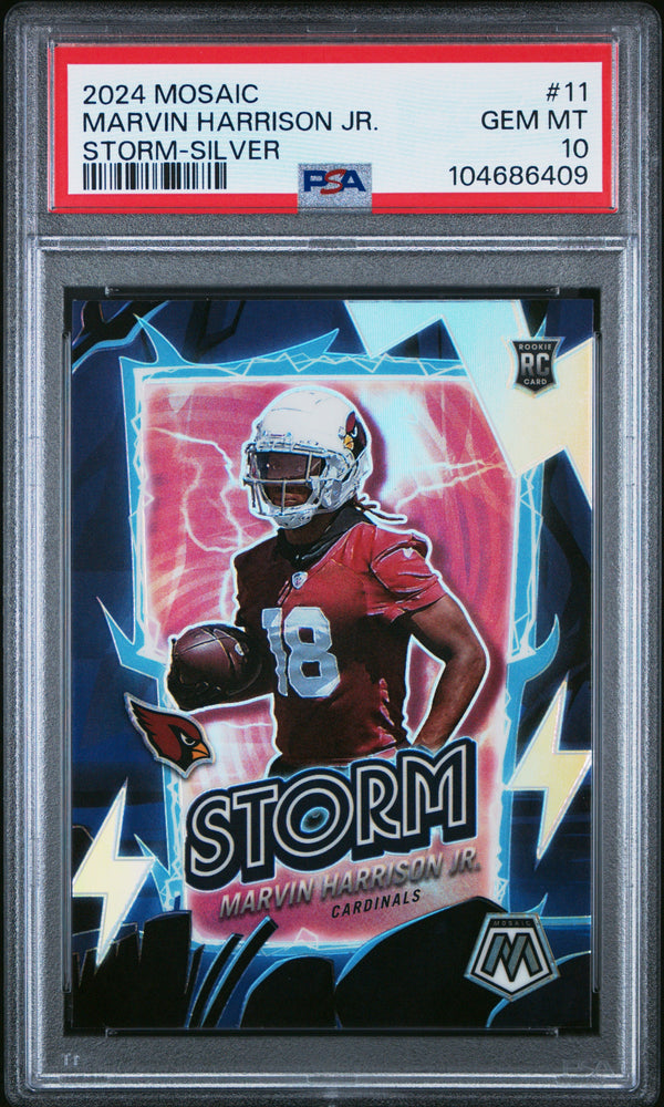 Graded 2024 Panini Mosaic Marvin Harrison Jr #11 Storm Silver Rookie RC Football Card PSA 10 Gem Mint (ONLINE ORDER ONLY)