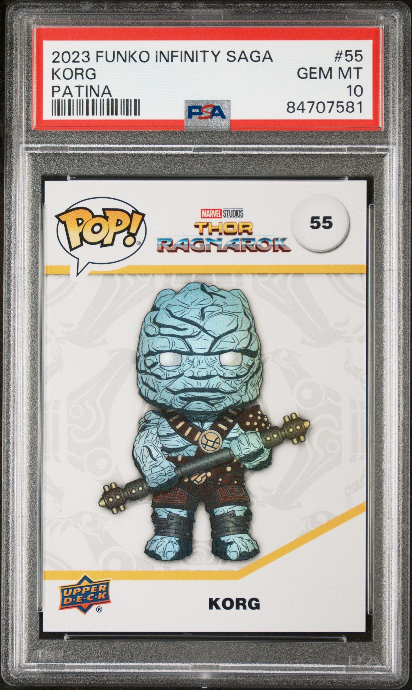 2023 UPPER DECK FUNKO POP MARVEL  KORG PATINA #55  PSA 10 (Online Order Only)