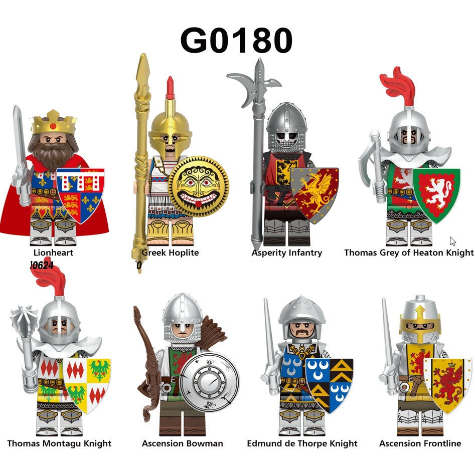 Medieval Custom Minifig Set of 8 – Lionheart, Hoplite, and Knights (Online Only)