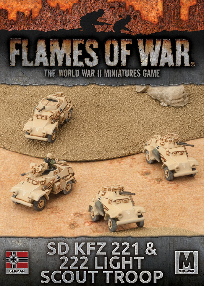 Flames of War: German Sd Kfz 221 & 222 Light Scout Troop (Mid War-Afrika Korps) (ONLINE ORDER ONLY)