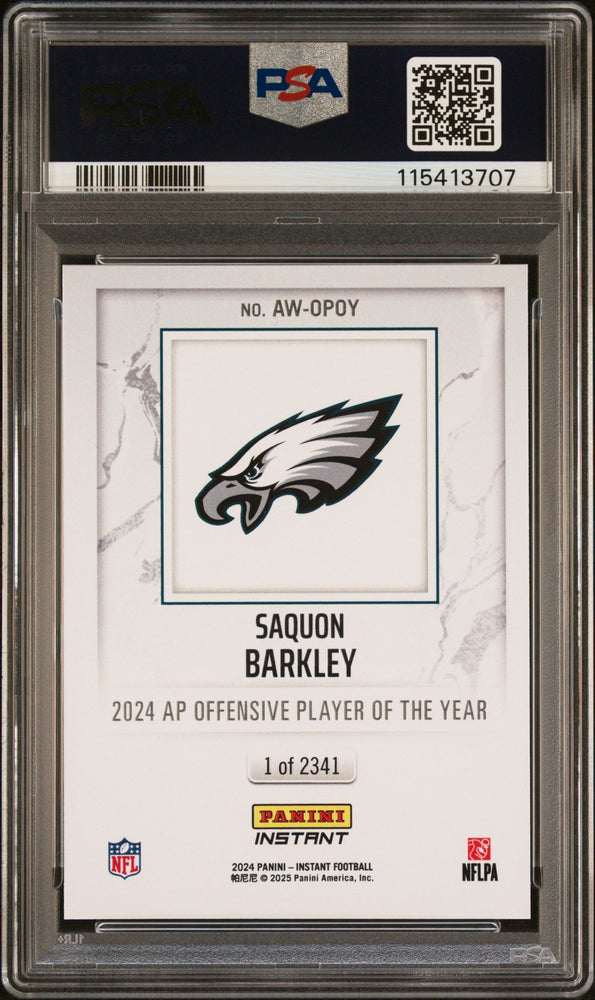 Graded 2024 Panini Instant NFL Saquon Barkley #OPOY Award Winners Football Card PSA 10 Gem Mint (ONLINE ORDER ONLY)