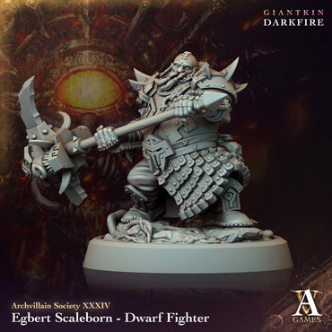 3D Printed Archvillain Games Egbert Scaleborn Dwarf Fighter Archvillain Society Vol. XXXIV 28 32mm D&D (Online Only)