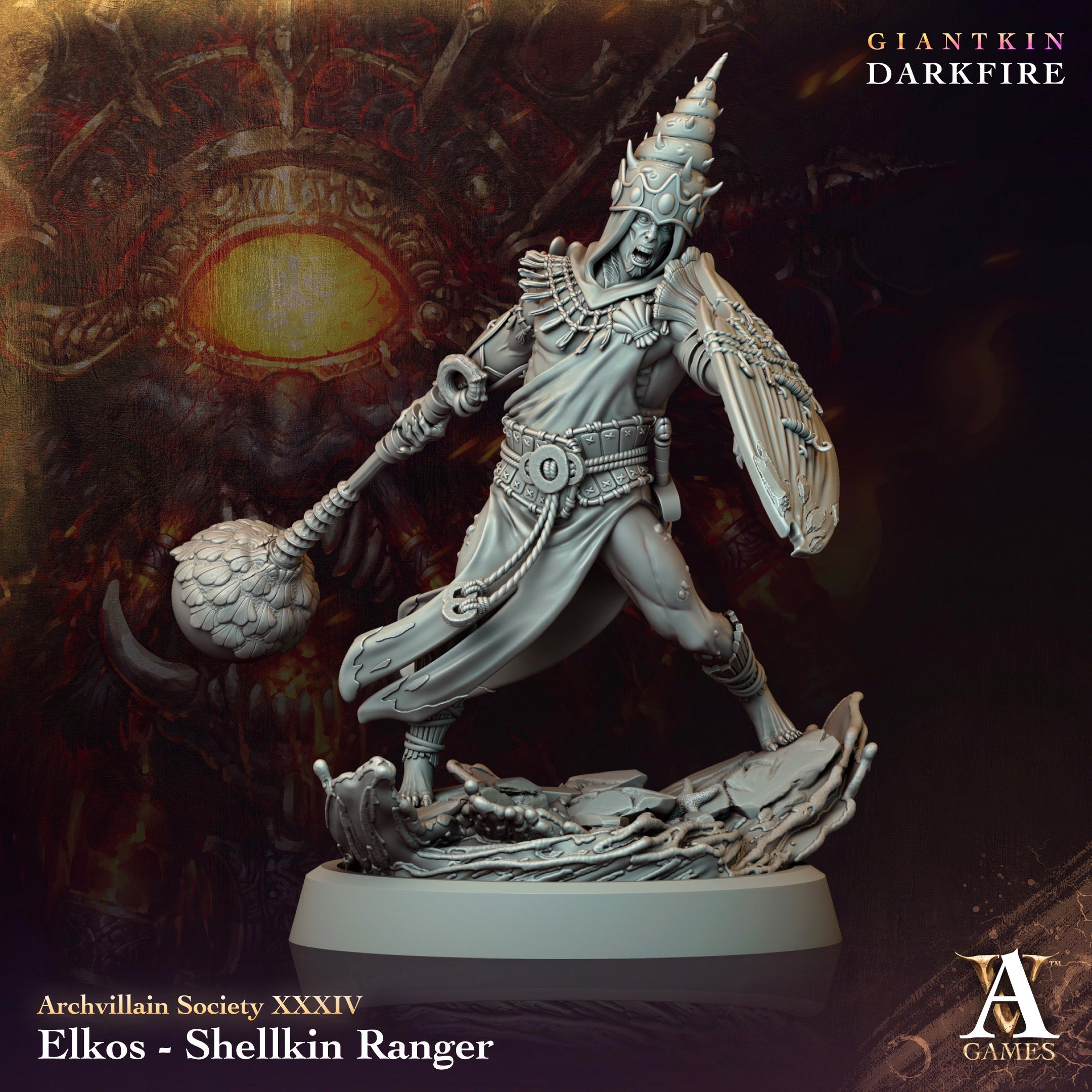 3D Printed Archvillain Games Elkos Shellkin Ranger Archvillain Society Vol. XXXIV 28 32mm D&D (Online Only)