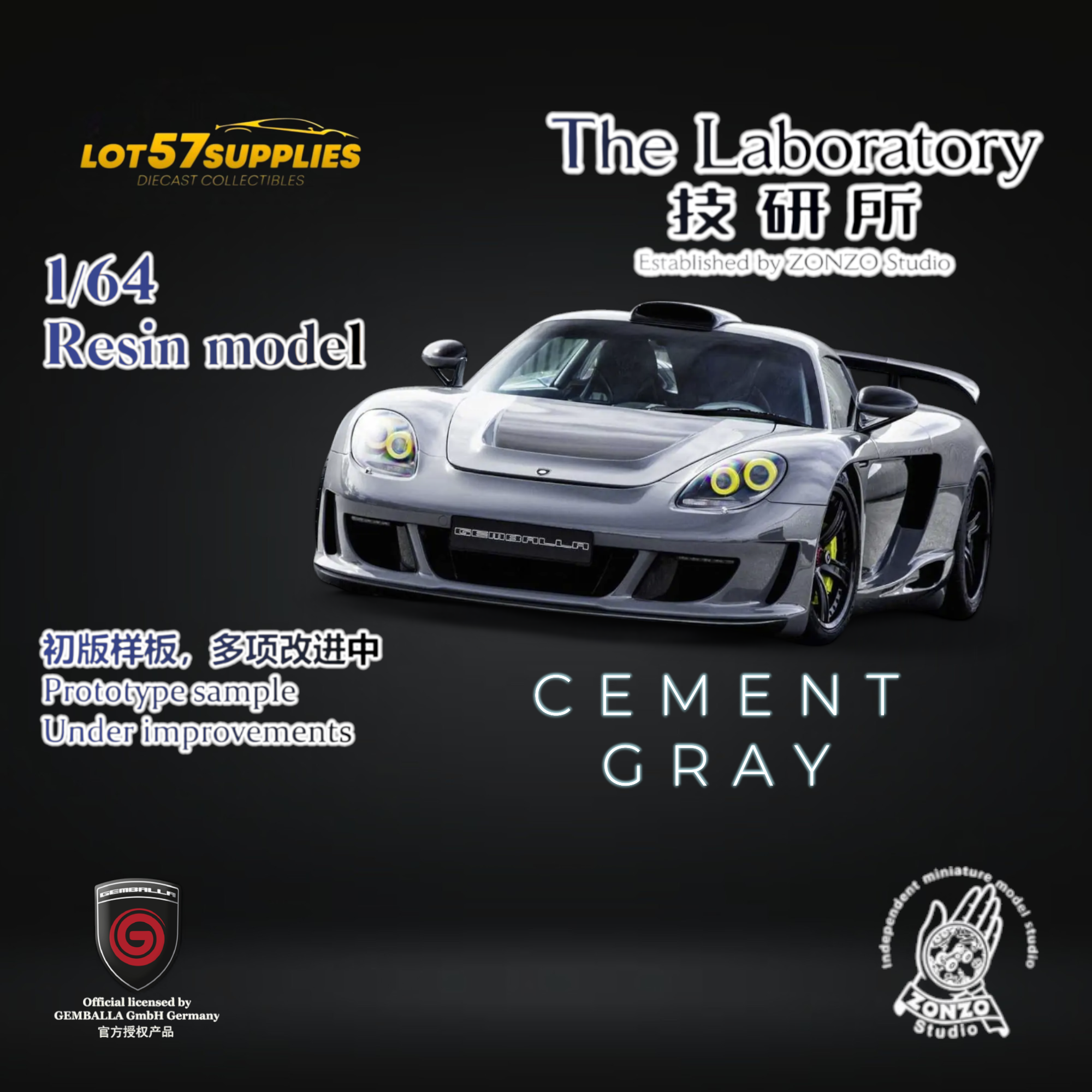 (Pre-Order) The Laboratory X ZONZO Gemballa Mirage GT Cement Grey 1:64 Resin (ONLINE ORDER ONLY)