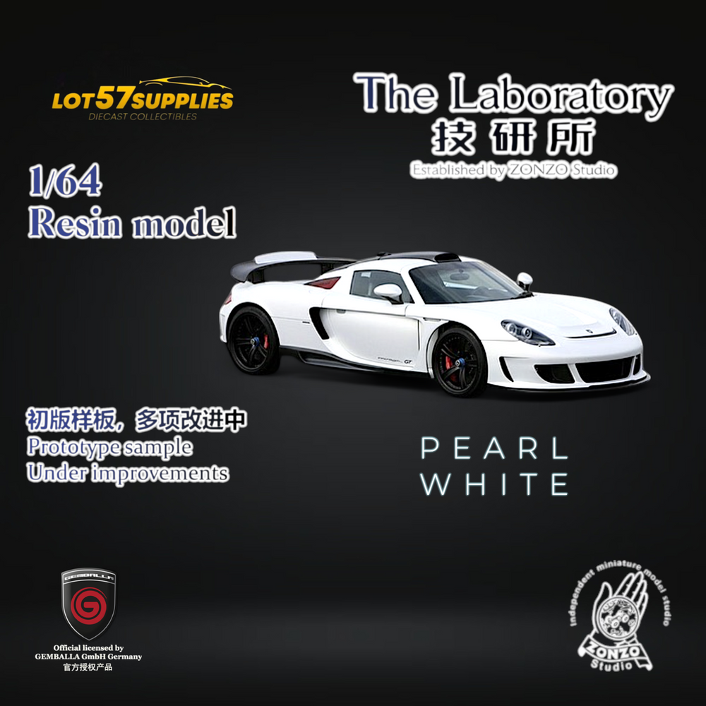 The Laboratory X ZONZO Gemballa Mirage GT PEARL WHITE 1:64 Resin (ONLINE ORDER ONLY)
