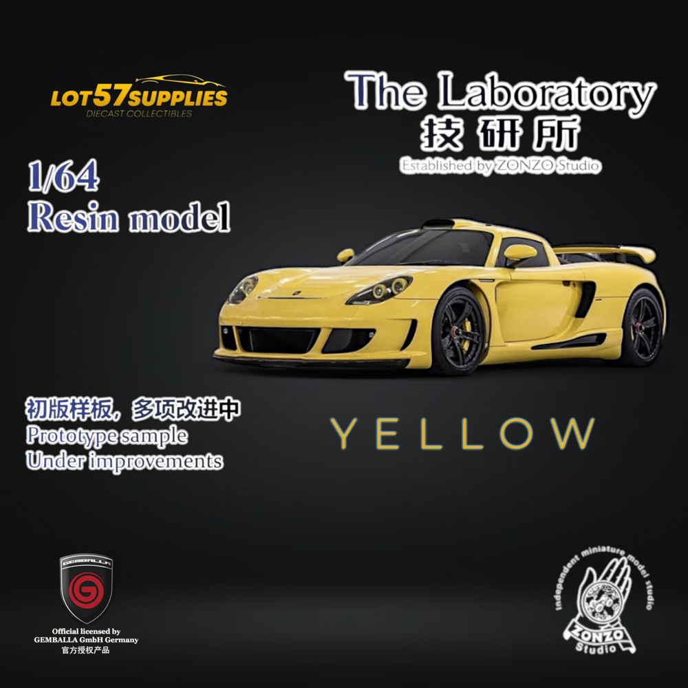 (Pre-Order) The Laboratory X ZONZO Gemballa Mirage GT Yellow 1:64 Resin (ONLINE ORDER ONLY)