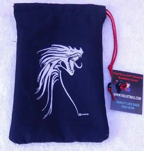 GHGSA5001 Silver Tribal Dragon Black Dice Bag 7inx5in Drawstring Gallant Hands Gamers Gear (ONLINE ORDER ONLY)