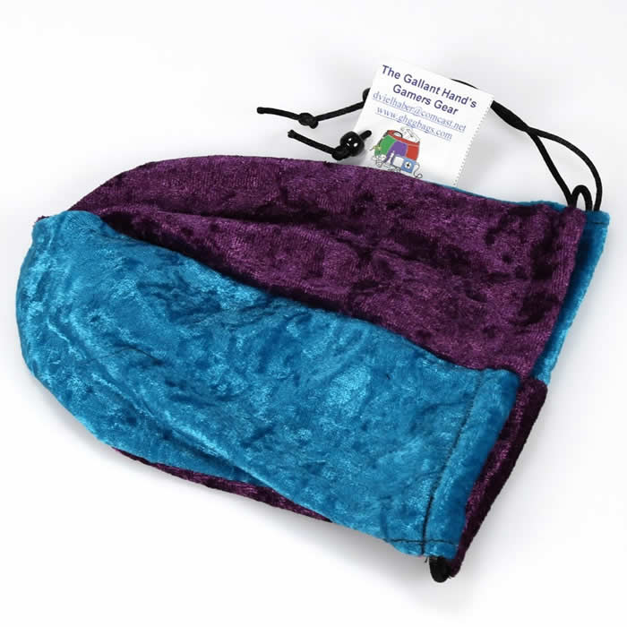 GHGVB4003 Purple and Turquoise Velvet Dice Bag 7inx5in Drawstring (ONLINE ORDER ONLY)