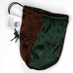 GHGVB4011 Brown and Forest Green Velvet Dice Bag 7inx5in Drawstring (ONLINE ORDER ONLY)