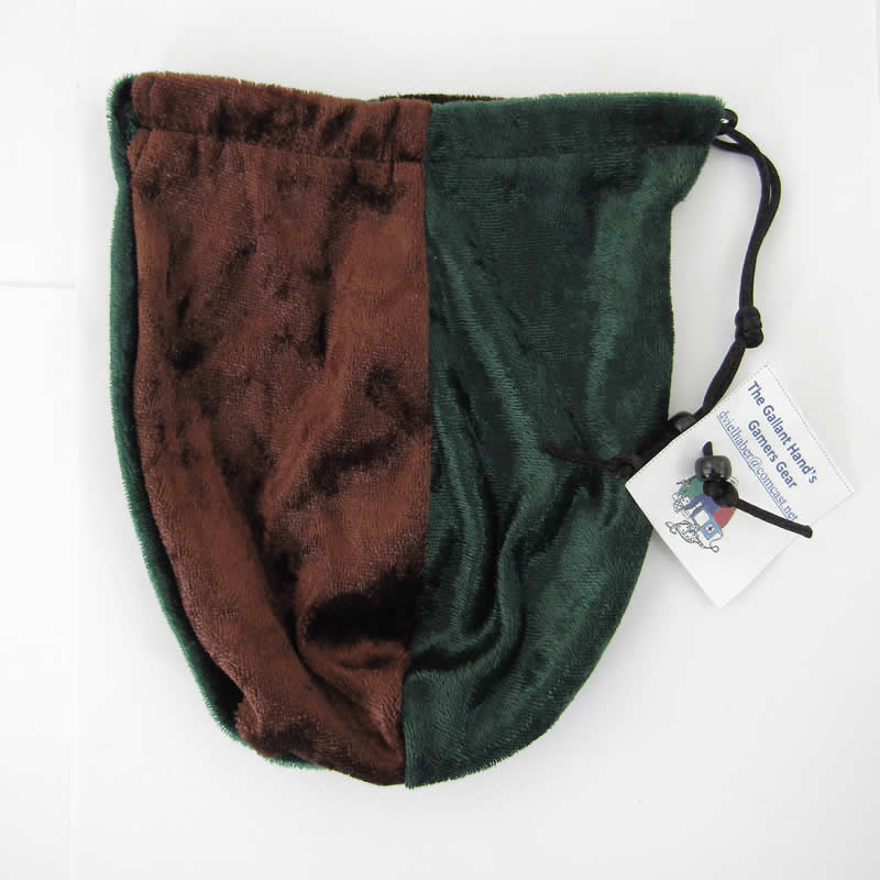 GHGVB4011 Brown and Forest Green Velvet Dice Bag 7inx5in Drawstring (ONLINE ORDER ONLY)