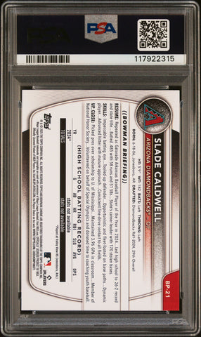 Graded 2025 Topps Bowman Slade Caldwell #BP21 Paper Prospects Rookie RC Baseball Card PSA 10 Gem Mint (ONLINE ORDER ONLY)