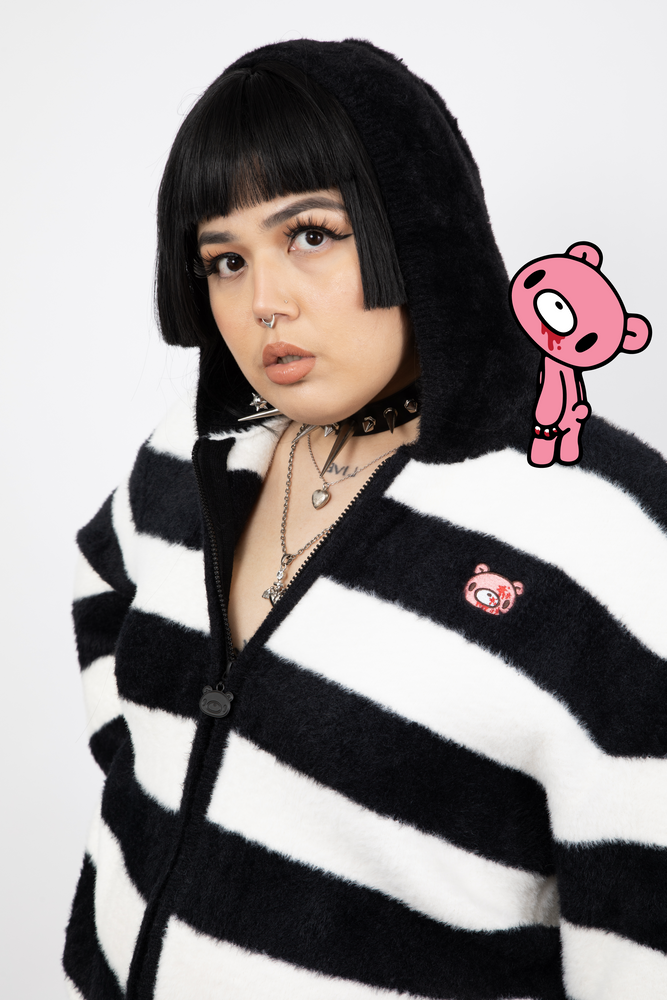 Gloomy Bear Striped Fuzzy Zip Up Jacket (ONLINE ORDER ONLY)