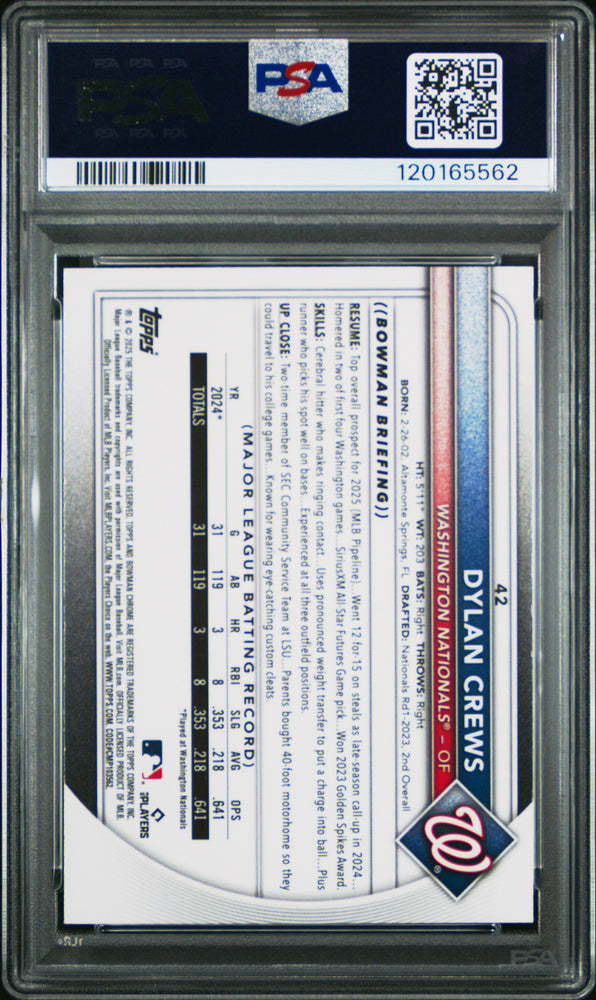 Graded 2025 Topps Bowman Mega Box Dylan Crews #42 Rookie RC Baseball Card PSA 10 Gem Mint (ONLINE ORDER ONLY)