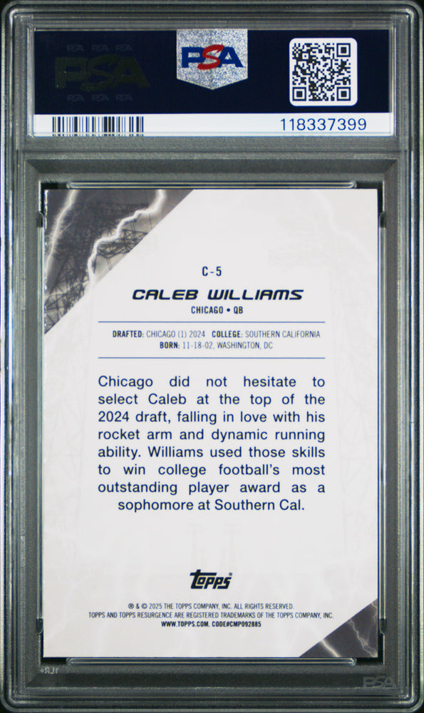 Graded 2024 Topps Resurgence Caleb Williams #C5 Conductors Rookie RC Football Card PSA 10 Gem Mint (ONLINE ORDER ONLY)